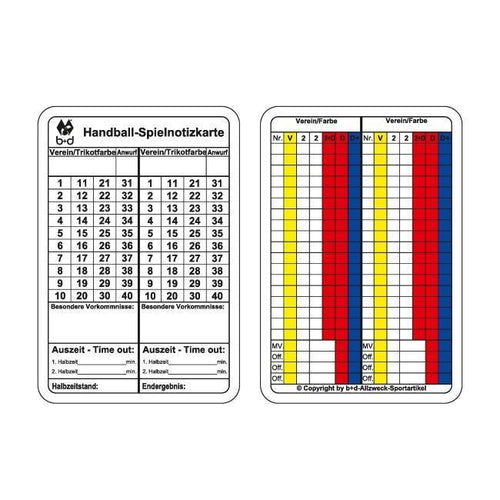 b+d Notitiekaart Handbal (set van 25) - ArbitroStore